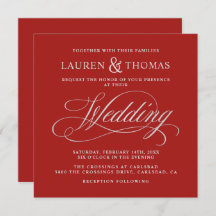 Caligrafia Silver Elegante em Casamento Vermelho R