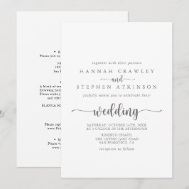 Convites Caligrafia Silver Front & Back Weding