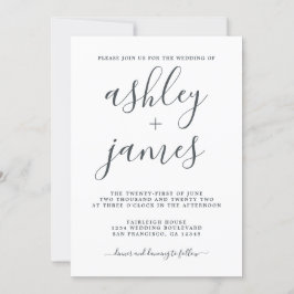 Convites Caligrafia Simples - Casamento Branco Negro