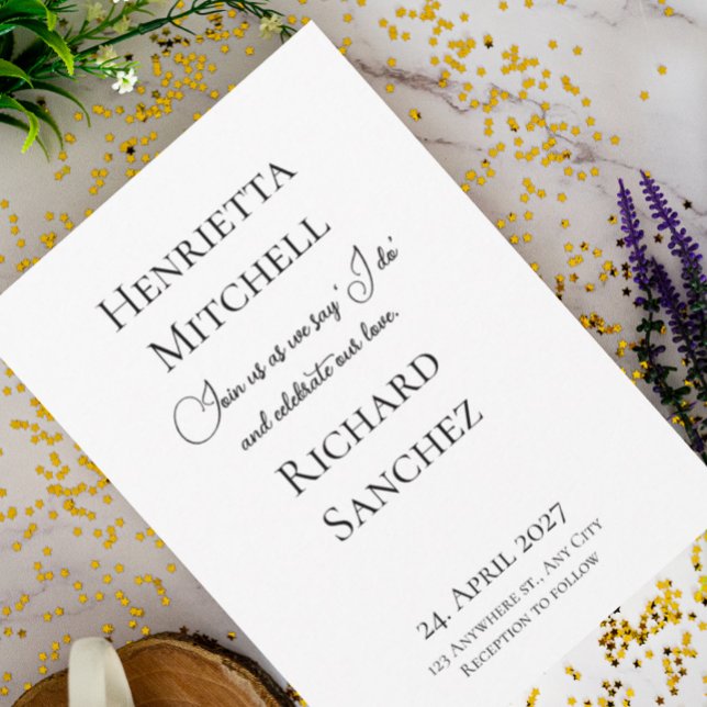 Convites Caligrafia Simples Casamento Preto e Branco (Criador carregado)