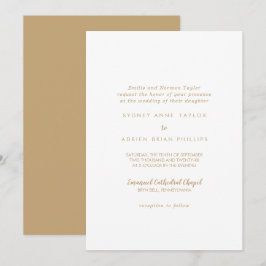 Convites Caligrafia Simples|Casamento Tradicional Dourado