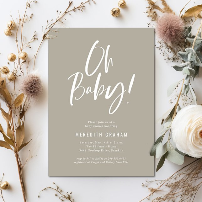 Convites Caligrafia Simples Chá de fraldas Neutro de Gênero (Criador carregado)