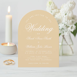 Convites Caligrafia Simples do Arco Beige de Casamento