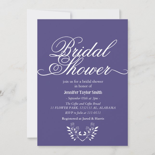 Convites Caligrafia simples e chic Chá de panela de flor se (Frente)