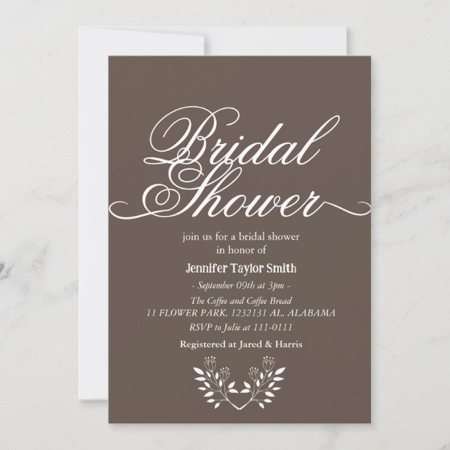 Convites Caligrafia simples e chic Chá de panela de flor se (Frente)