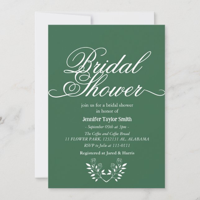 Convites Caligrafia simples e chic Chá de panela de flor se (Frente)