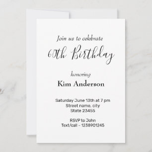 Convites caligrafia simples e elegante de 60 anos