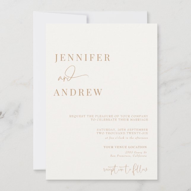 Convites Caligrafia Simples Elegante Moderno Casamento (Frente)