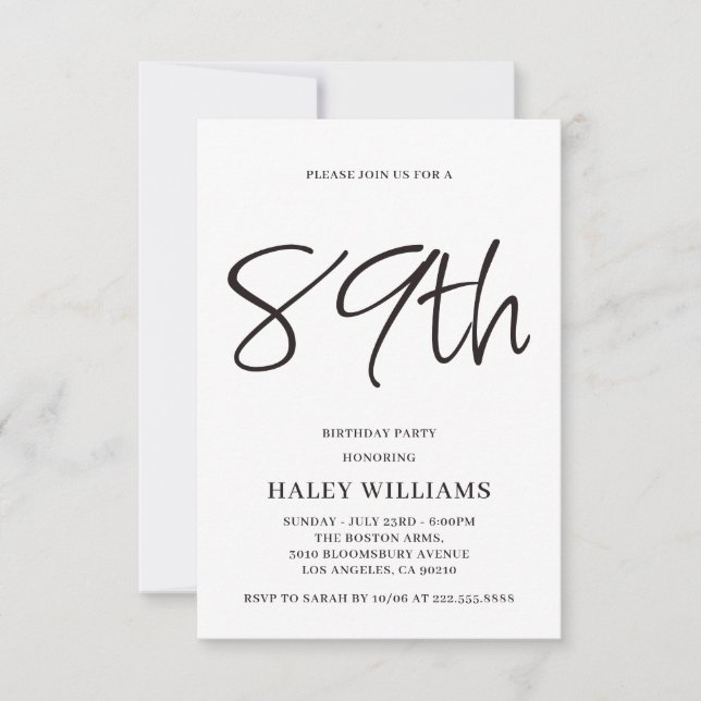 Convites Caligrafia simples moderna minimalista — 89º anive (Frente)