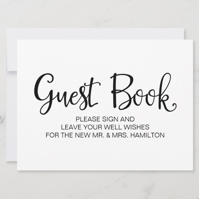 Convites Caligrafia Simples | Placa de casamento de "Livro  (Frente)