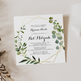 Convites Caligrafia tropical geométrica Dourada Bat Mitzva