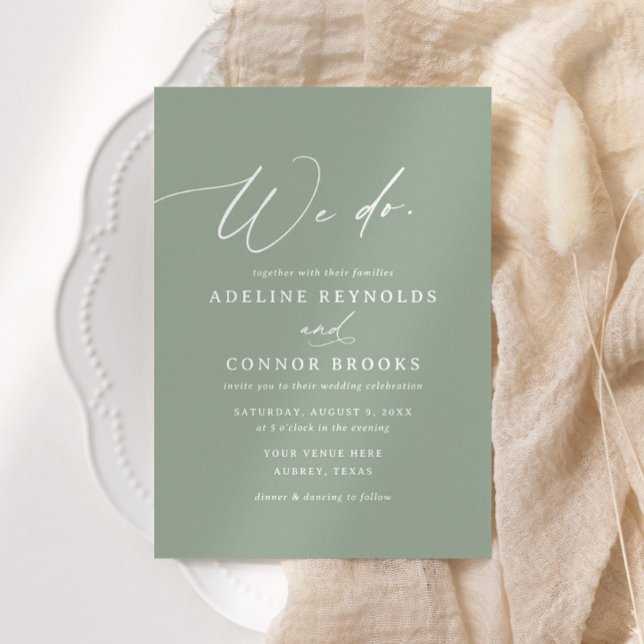Convites Caligrafia Verde Elegante Fazemos Casamento (Criador carregado)