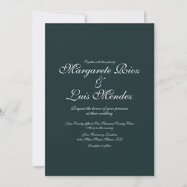 Convites Caligrafia Verde Esmeralda Casamento Verde (Frente)