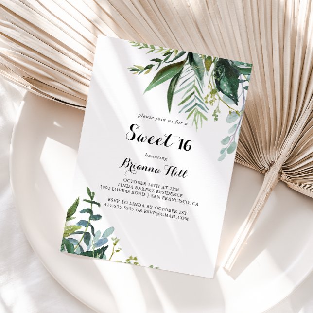 Convites Caligrafia verde Festa de aniversário 16 (Criador carregado)
