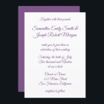 Convites Caligrafia violeta roxa<br><div class="desc">Contemporâneo violeta roxo e convite para casamento branco. Crie seu convite personalizado personalizado alterando o estilo de fonte moderno da caligrafia. Há uma grande variedade de opções modernas, elegantes e clássicas de roteiro de casamento. Personalize o tamanho da fonte para abrir espaço para mais informações sobre o local do casamento....</div>