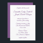 Convites Caligrafia violeta roxa<br><div class="desc">Contemporâneo violeta roxo e convite para casamento branco. Crie seu convite personalizado personalizado alterando o estilo de fonte moderno da caligrafia. Há uma grande variedade de opções modernas, elegantes e clássicas de roteiro de casamento. Personalize o tamanho da fonte para abrir espaço para mais informações sobre o local do casamento....</div>
