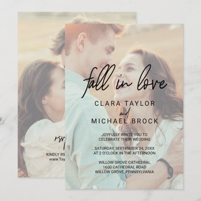 Convites Caligrafia Whimsical Cai No Amor Casamento RSVP (Frente/Verso)