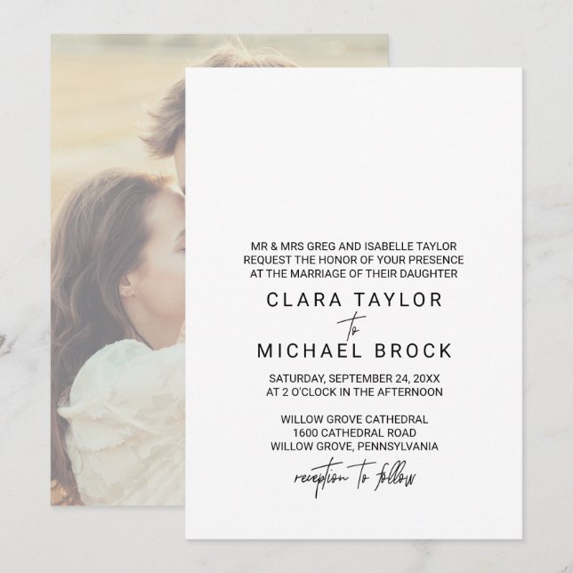 Convites Caligrafia Whimsical | Foto De Casamento Formal (Frente/Verso)