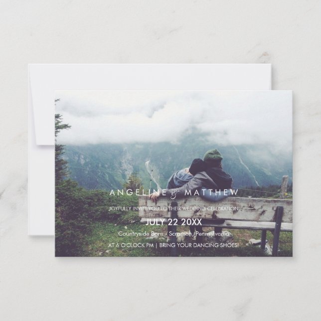 Convites Caligrafia Whimsical | Foto Esmaecida De Casamento (Frente)