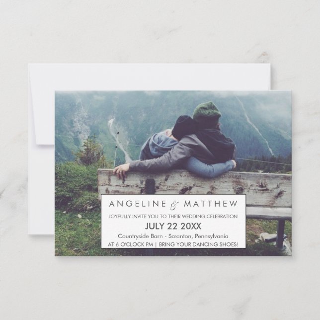 Convites Caligrafia Whimsical | Foto Esmaecida De Casamento (Frente)