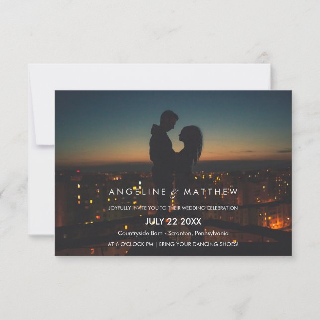 Convites Caligrafia Whimsical | Foto Esmaecida De Casamento (Frente)