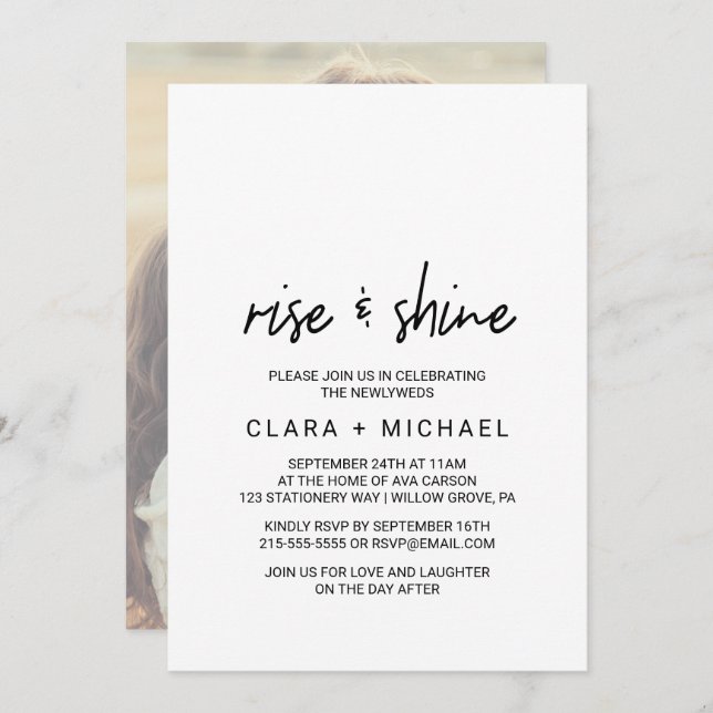 Convites Caligrafia Whimsical | Photo Back Wedch Brunch (Frente/Verso)