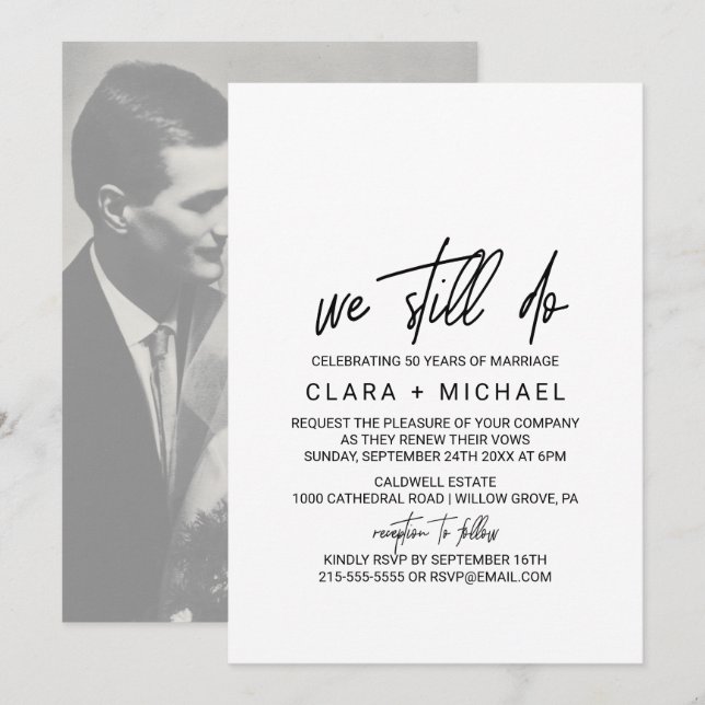 Convites Caligrafia Whimsical | Renovação de Vow de Fotogra (Frente/Verso)