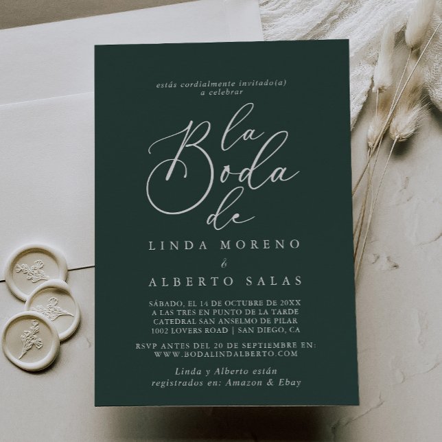 Convites Caligrafia White Verde Formal La Boda de Wedding (Criador carregado)
