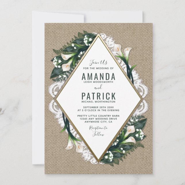 Convites Calla Lily Burlap e Palace Wedings (Frente)