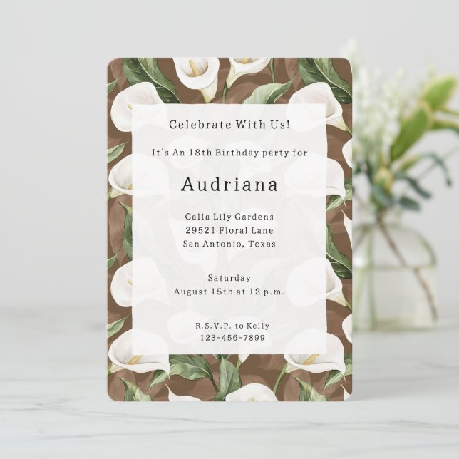 Convites Calla Lily Floral Birthday (Em pé/Frente)