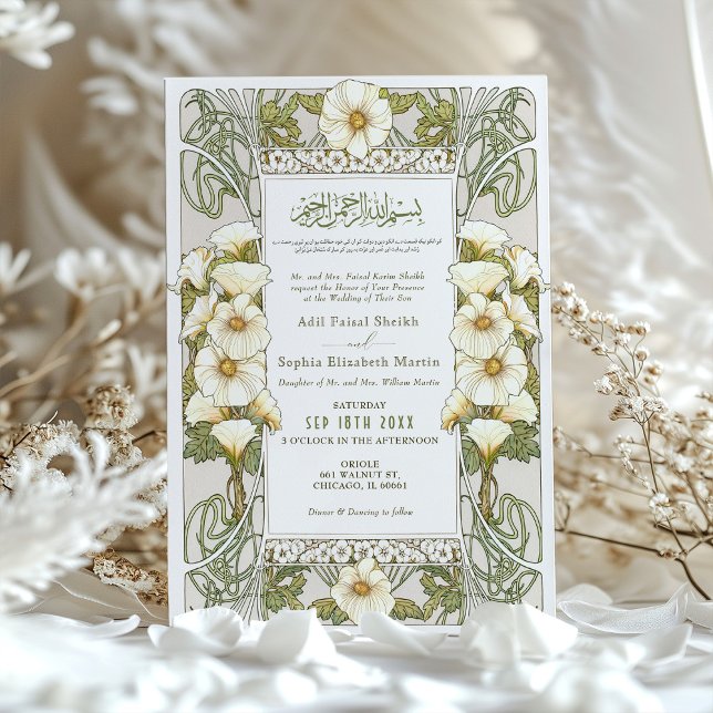 Convites Calla Lily Muslim Wedch Art Nouveau Mucha (Criador carregado)