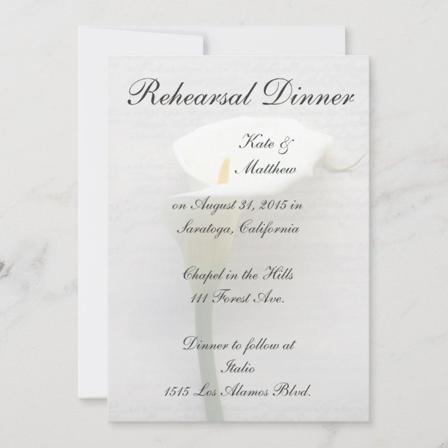 Convites Calla lily no janto de ensaio de escrita manual an (Frente)