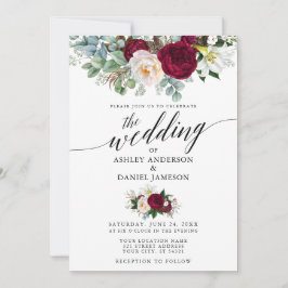 Convites Calligrafia Burgundy Floral Greenery Casamento W