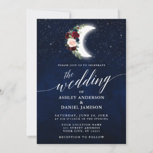 Convites Calligrafia Celestial Wedding Floral Moon Stars
