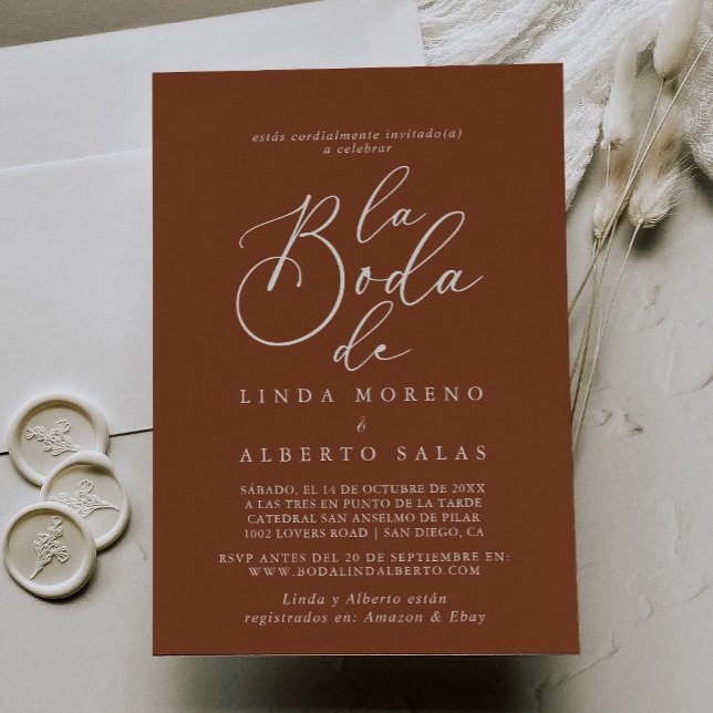 Convites Calligrafia Formal Terracotta La Boda de Wedding (Criador carregado)
