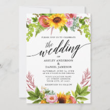 Calligrafia Girassol Boho Floral Casamento