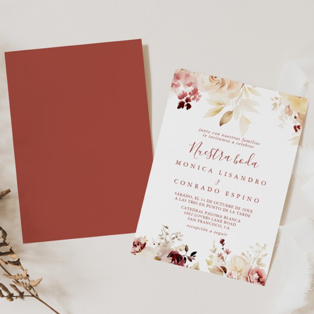 Convites Calligrafia Graceful Floral Nuestra Boda Wedding (Criador carregado)