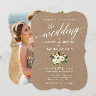 Convites Calligrafia Green Floral Wedding Kraft Foto