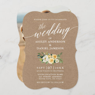 Convites Calligrafia Yellow Floral Wedding Kraft Foto