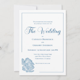 Convites Calligraphy Line Art Dusty Blue Floral Wedding
