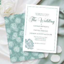 Convites Calligraphy Line Art Sage Green Floral Wedding