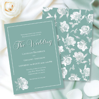 Convites Calligraphy Script Sage Green Floral Wedding