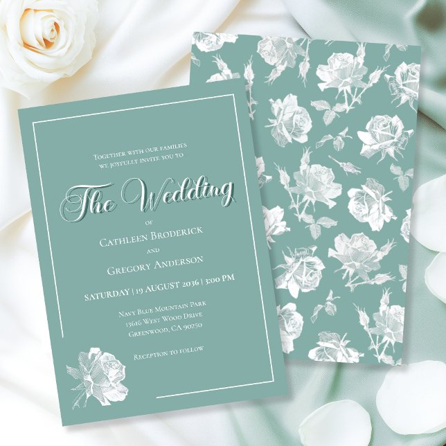 Convites Calligraphy Script Sage Green Floral Wedding (Criador carregado)