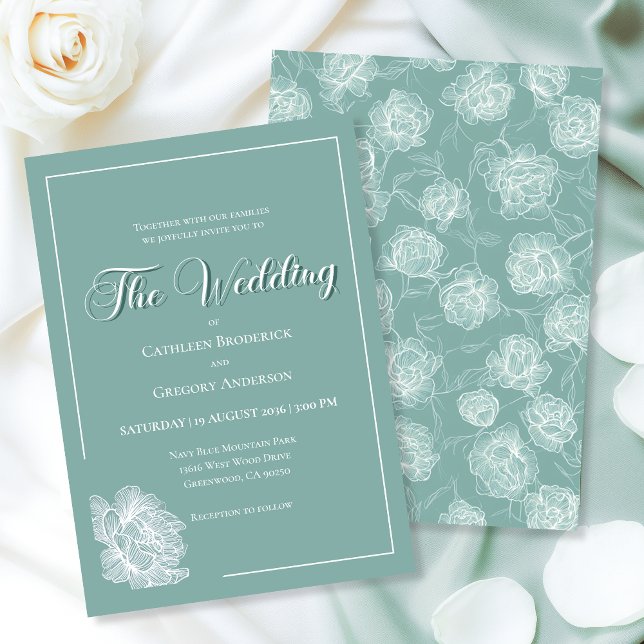 Convites Calligraphy Script Sage Green Floral Wedding (Criador carregado)