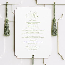 Convites Calligraphy White and Sage Green Wedding Menu Card