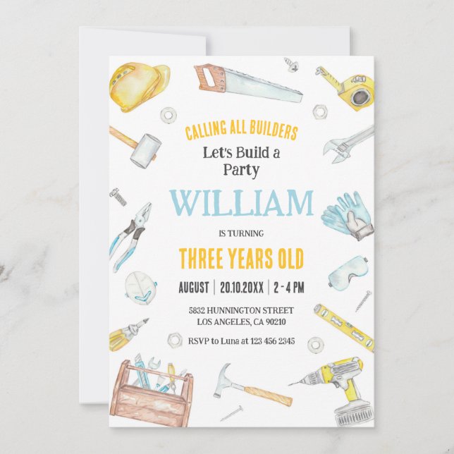 Convites Calling All Builders Kids Boy Birthday Invitation (Frente)