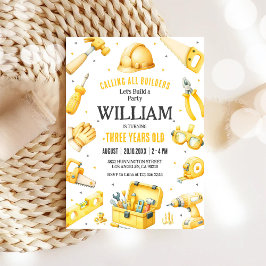 Convites Calling All Builders Kids Boy Birthday Invitation