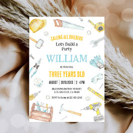 Convites Calling All Builders Kids Boy Birthday Invitation