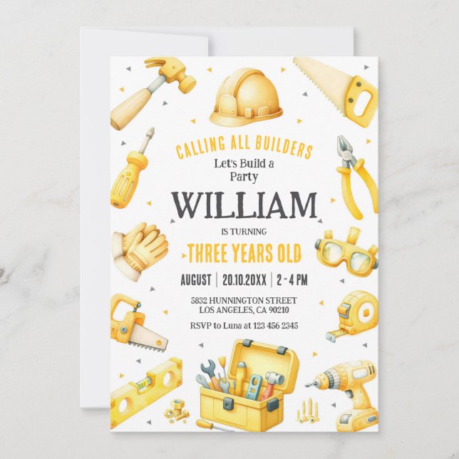 Convites Calling All Builders Kids Boy Birthday Invitation (Frente)