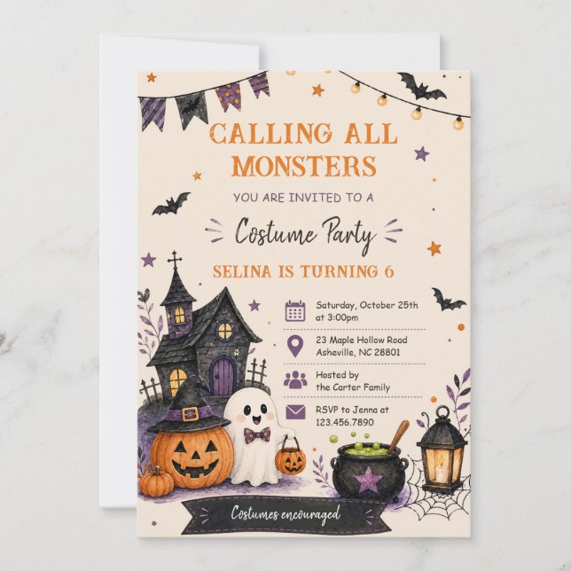 Convites Calling all monster Halloween Birthday party (Frente)